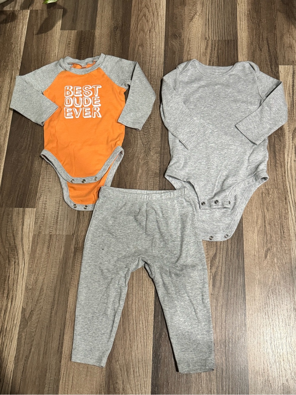 Carter's Orange & Gray 3-Piece One-Piece Bodysuit Set - "Best Dude Ever"